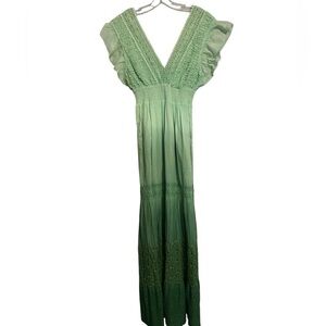 Raga Green Ombre Maxi Dress Rare Sample Lace Eyelet Tassels NWT Size Small